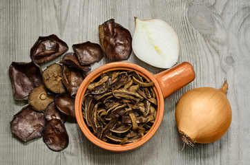 Dried mushrooms, sliced for cooking