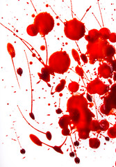Splattered blood stains on white background
