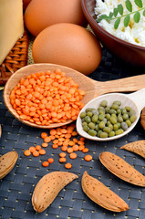 Food high in protein on table.