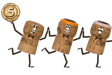 5 Jubiläum - drei tanzende Champagnerkorken