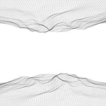 Abstract polygonal wave wireframe background. Vector illustratio
