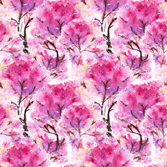 Watercolor pink cherry sakura seamless pattern texture background
