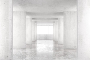 Fototapeta na wymiar Empty room with concrete walls, concrete floor and big window, 3