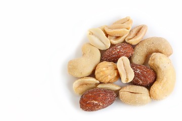 Salted Mixed Nuts on White Background