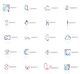 Set of linear abstract logos. Swirl, circle, infinity loop and other concepts. Logotype brand templates