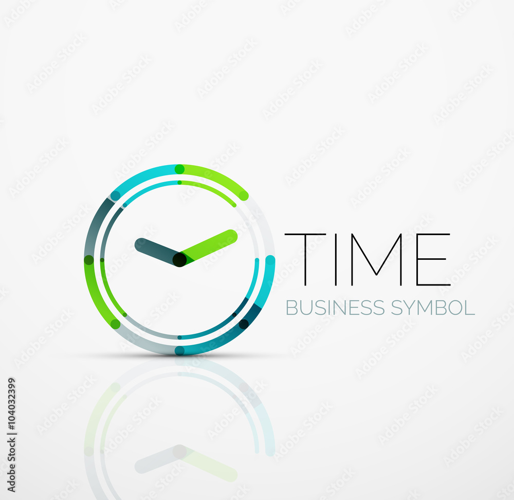 Poster vector abstract logo idea, time concept or clock business icon. creative logotype design template