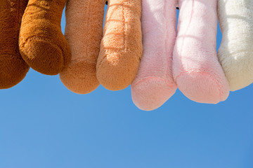 Colorful teddy bear's leg