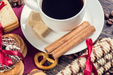 Biscuits and coffee on table