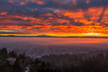 Cloudy sunrise and Portland, Oregon