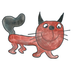 black brown cat cartoon watercolor isolated