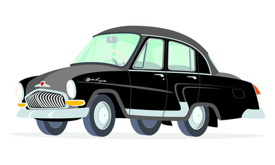 Caricatura GAZ Volga M21 negro vista frontal y lateral