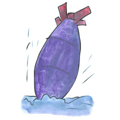 blue rocket bomb cartoon watercolor isolated