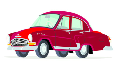 Caricatura GAZ Volga M21 rojo vista frontal y lateral