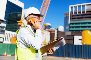 Engineer builder at construction site