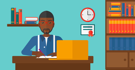 Man using laptop for education.