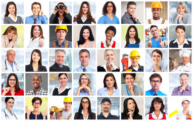 Business people workers faces collage.