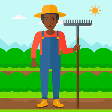 Farmer with rake.