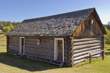 Historic log bunk house at 108 Mile Ranch in BC, Canada