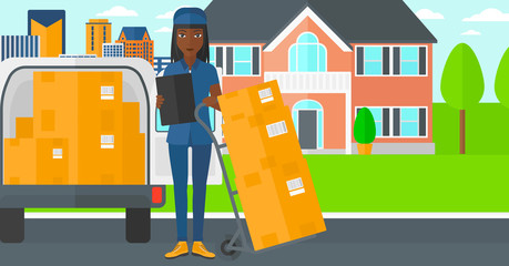 Woman delivering boxes.