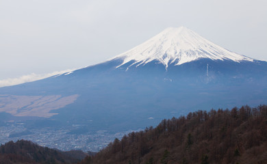 Mountain Fuji and Fujiyoshi town in winter season