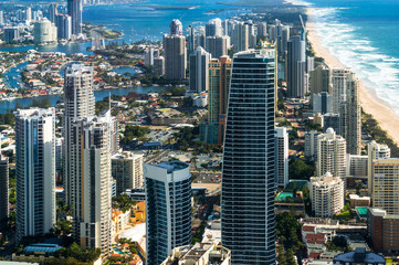 Obraz premium Australia, Gold Coast, Surfers Paradise, aerial of city and beac