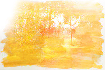 abstract double exposure image of forest and watercolor texture
