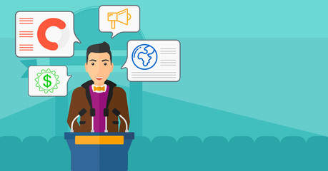 Man speaking on podium.