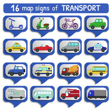 Urban transport's map sign set