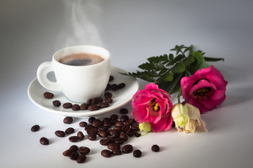 Aromatic coffee with floral decor
