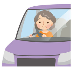 車の運転をする高齢者　女性