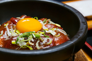 A Bowl of Japanese Rice with Raw Tuna - Sashimi Donbori