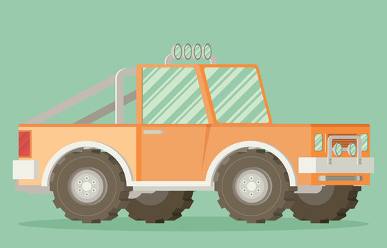 Off road car isolated on color background. Flat vector 