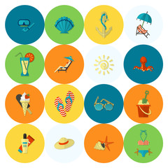 Summer and Beach Simple Flat Icons