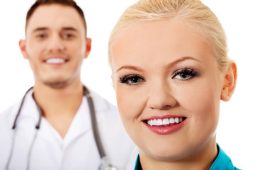 Smile young female and male doctors