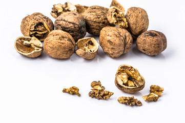 Walnuts on a white background.