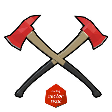 Two crossed firefighter ax on a white background. Vector illustr