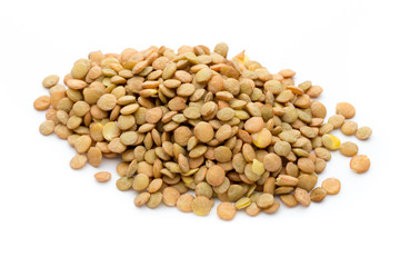  Lentils isolated on white background.Macro shot