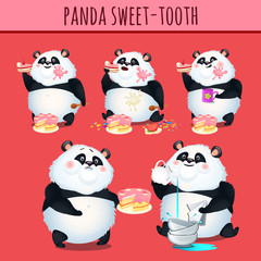 Panda sweet tooth eating cake, character animation