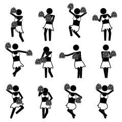 female cheerleader doing various move and gesture icon sign symbol vector pictogram