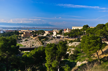 Fototapeta na wymiar Viewpoint above old roman amphitheater in Cagliari, Sardinia, Italy
