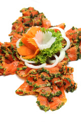 Food style of Smoked Salmon in buffet line