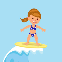 Obraz na płótnie Canvas Girl surfer rides the waves. Concept design of a summer holidays by the ocean