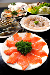 Seafood Salmon sliced and Fresh Shrimp in bbq menu