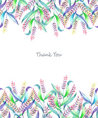 A template of a postcard, decorative place (banner) with an floral ornament of the watercolor spikelets for a text on a white background, a greeting card, a decoration postcard or wedding invitation