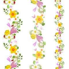 collection vertical seamless borders with spring flowers