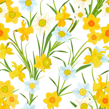 seamless texture with blossom of daffodils