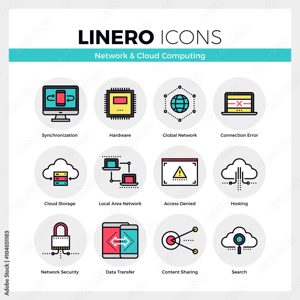 Aufkleber cloud computing linero icons set