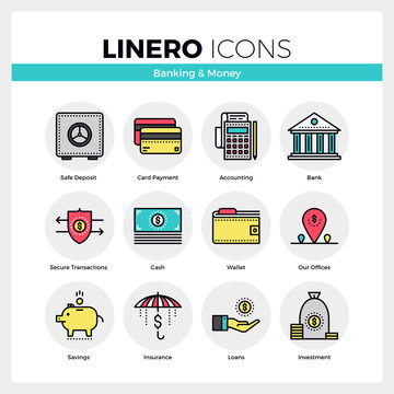 Banking and Money Linero Icons Set