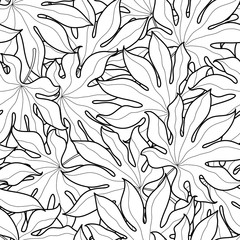 Black and white graphic palm leaves seamless pattern