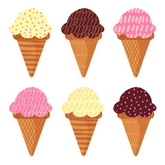 Set of hand drawn ice creams, textured artistic design, isolated vectors